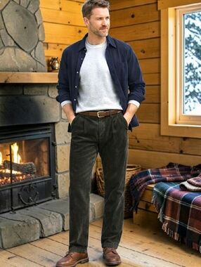 Lands End Traditional Fit Corduroy Pants Sz 36x33 Mens Trousers Wide Wale Brown 